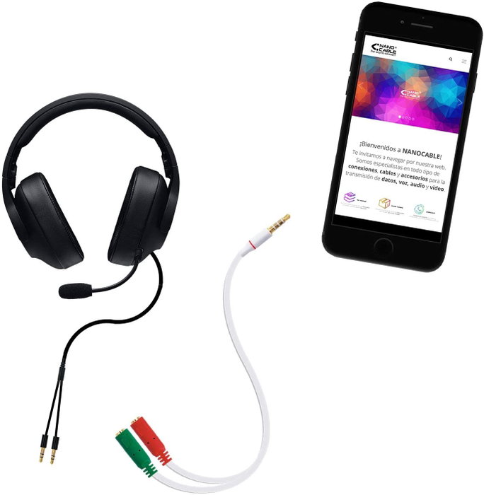 Nanocable Cable Adaptador Audio Jack 3,5 mm Macho a 2x Jack 3,5 mm Hembra, Blanco